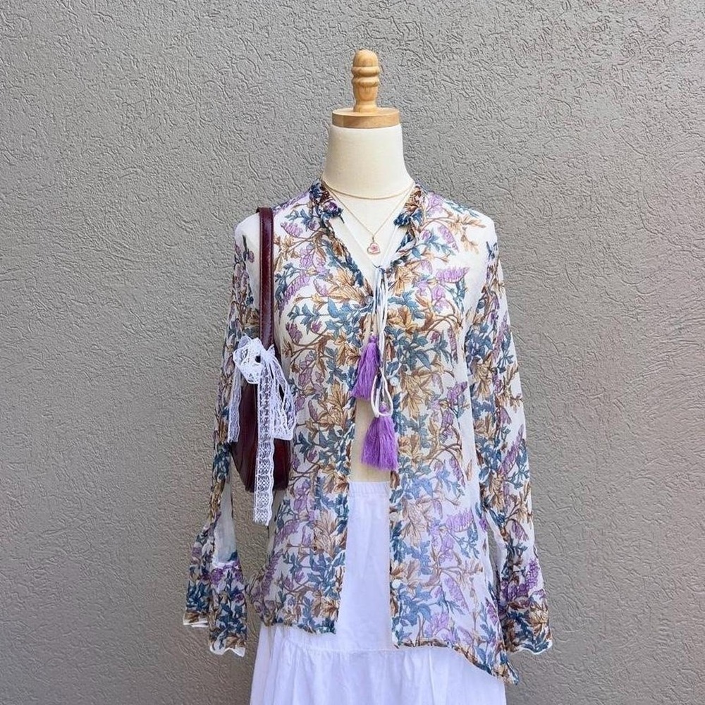 Grace & Lace Purple Floral Sheer Blouse Duster One Of One Boho
